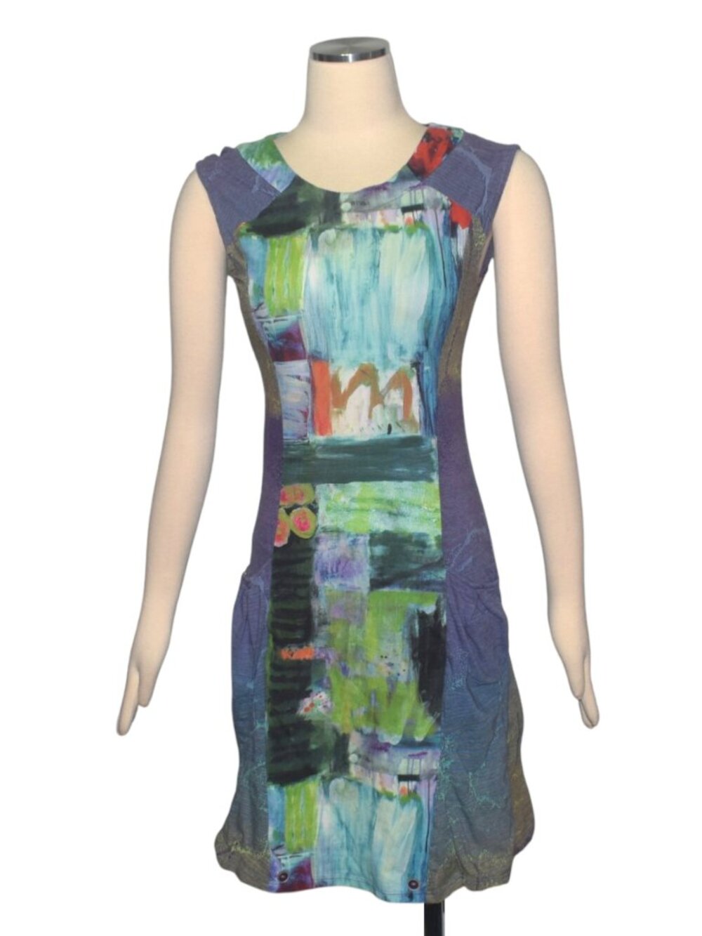 Aventures des Toiles Art Print Stretch Knit Dress FR 38 US S M Abstract Pockets